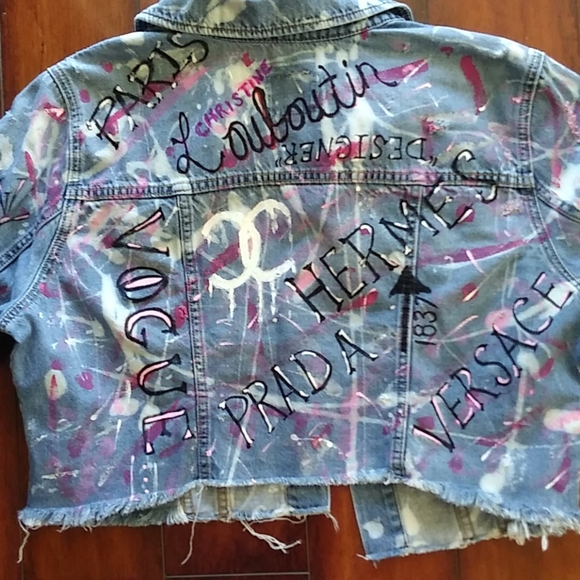 Hand Painted Denim Crop Jacket - Picture 4 of 7